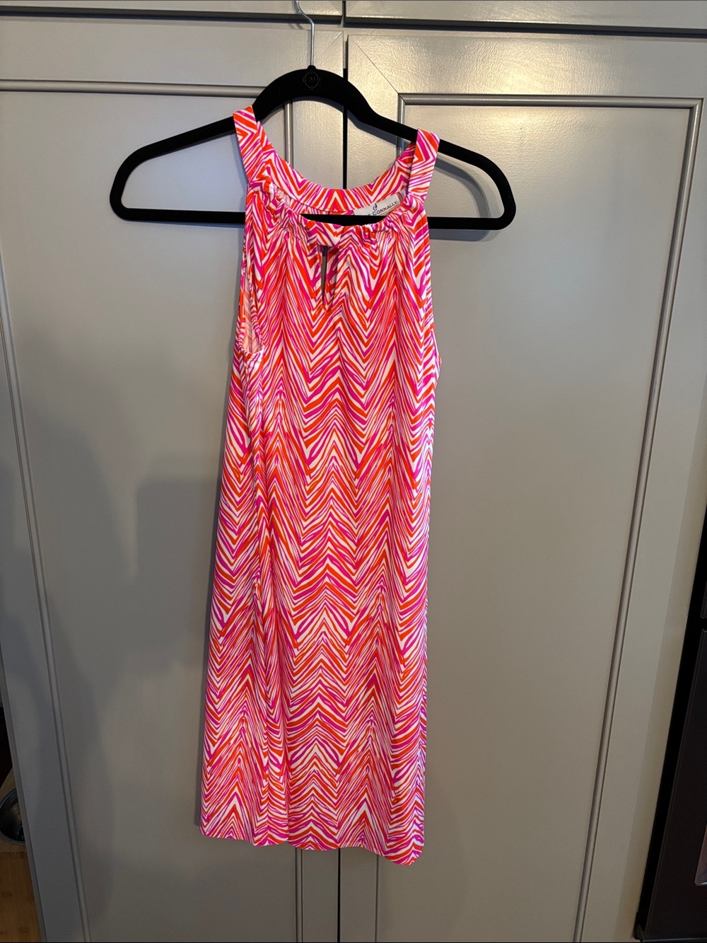 Jude Connally Pink & Orange Chevron Halter Dress S